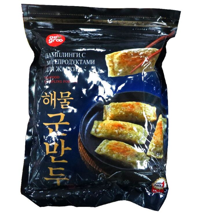 [4-82] Дамплинги, д/ж с морепродуктами /Allgroo Seafood dumpling for fry, Ю.Корея, 800 г, (8)