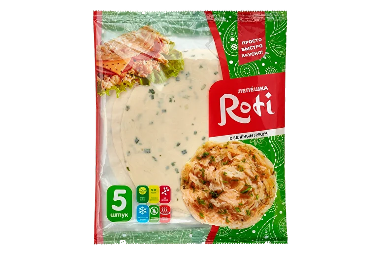 Лепешка Roti с зеленым луком, Ризык, 450 г, (10)