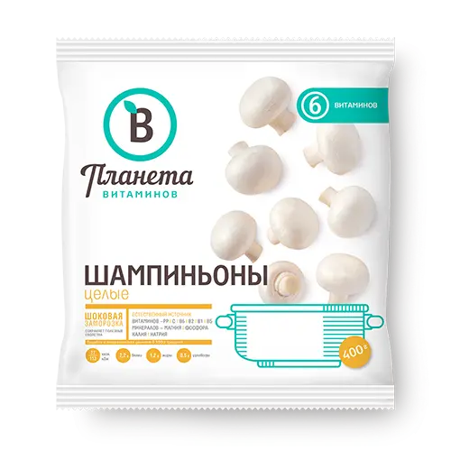 Шампиньоны целые, Планета Витаминов, 400 г, (25)