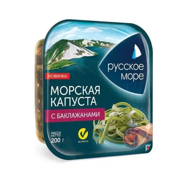 [4605561014969] Капуста морская маринованная  по-корейски с баклажанами 200 г 1/6 "Русское море"