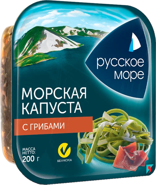Капуста морская маринованная  по-корейски с грибами 200 г 1/6 "Русское море"