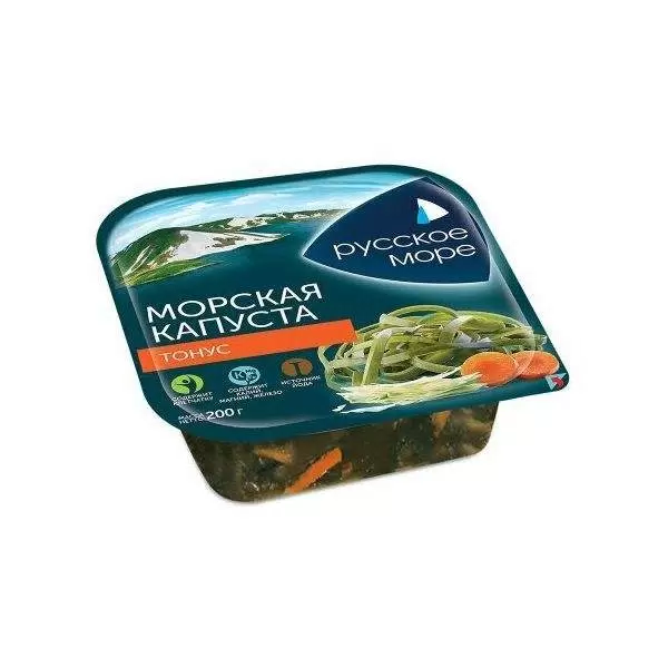 [4605561014945] Капуста морская маринованная  по-корейски с морковью 200 г 1/6 "Русское море"
