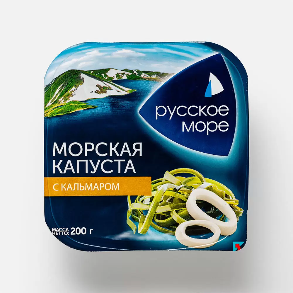 [4605561013740] Капуста морская маринованная с кальмаром 200 г 1/12 "Русское море"