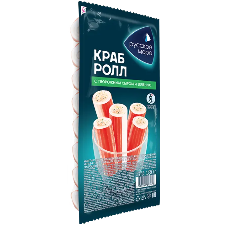 [4605561013870] Крабовые палочки Краб-ролл "Русское море" имитация с сыром и зеленью охл.180 г 1/6