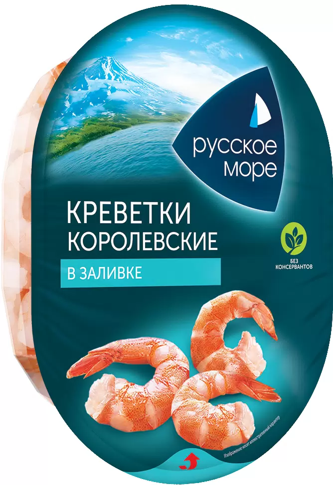 [4605561015072] Мясо креветки белоногой "ваннамей" с хвост. сегм."Королевская" в заливке 180г 1/6 "Русское море"
