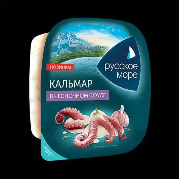 Салат из кальмаров вареных (кусочки) в чесночном соусе  "Русское море" 150г 1/6