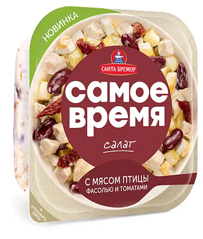 Салат с мясом птицы, фасолью и томатами  150г 1/6 "Санта Бремор"