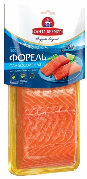 [4810168014681] Форель слабосоленая филе-кусок  "Санта Бремор" 200г 1/6