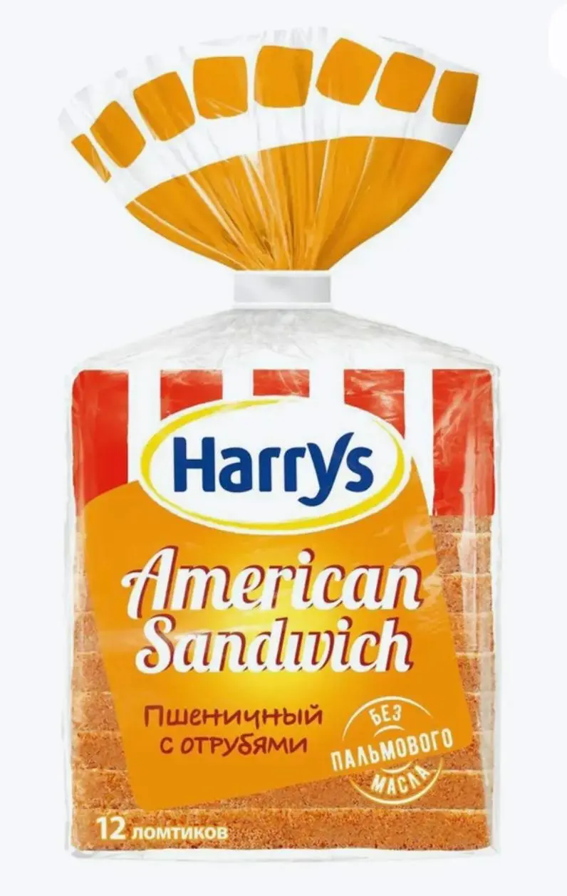 Хлеб "Harrys" пшеничный с отрубями, 12 ломтиков