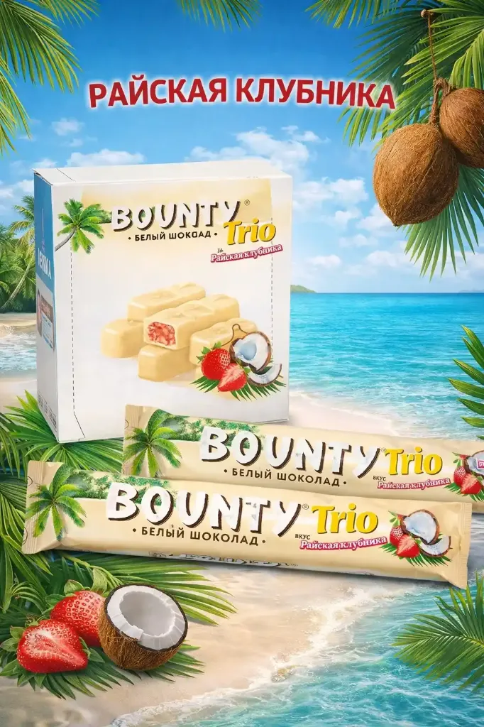 Шоколадный батончик «Bounty» trio райская клубника в белом шоколаде
