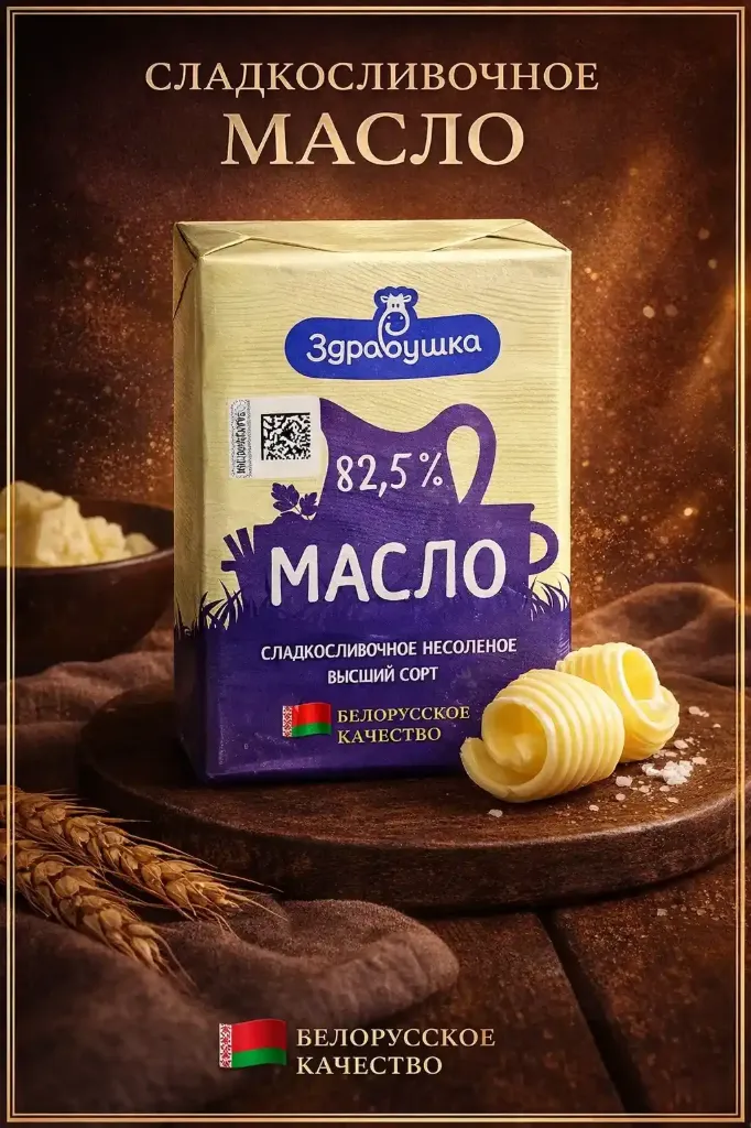 Масло сливочное «Здравушка» 82,5% 180гр