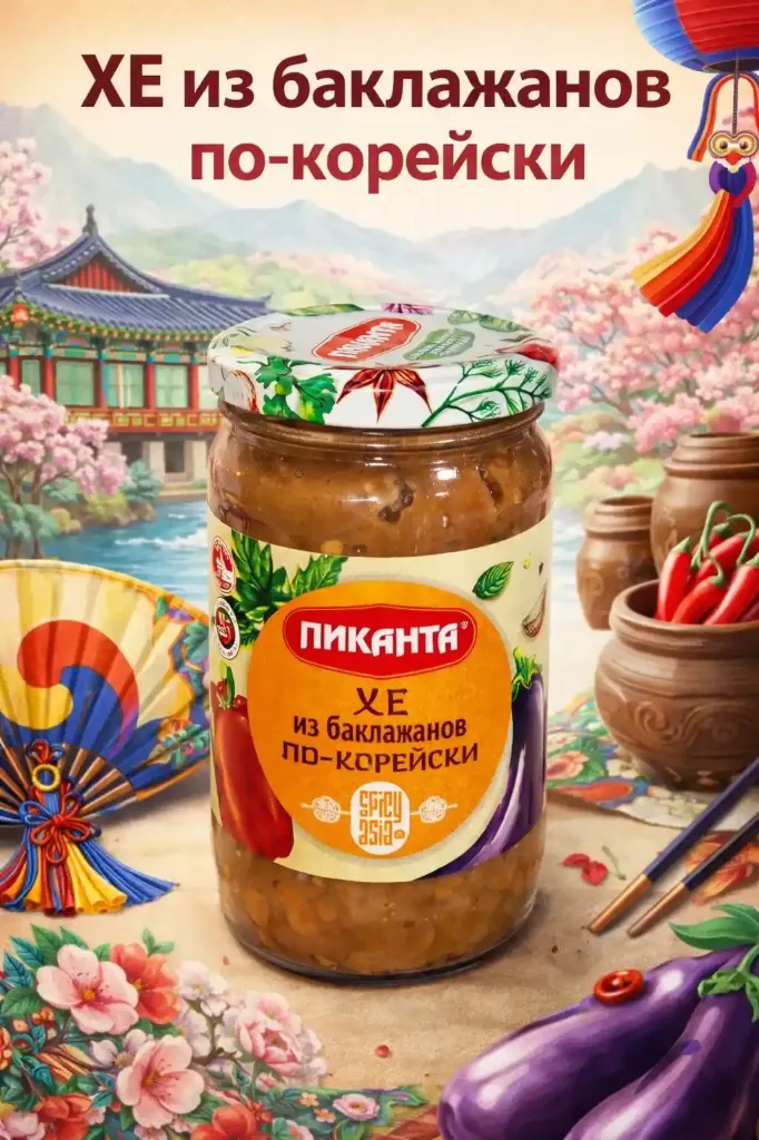 Закуска овощная «Пиканта» Хе из баклажанов по корейски 360гр Упаковка на 6 банок