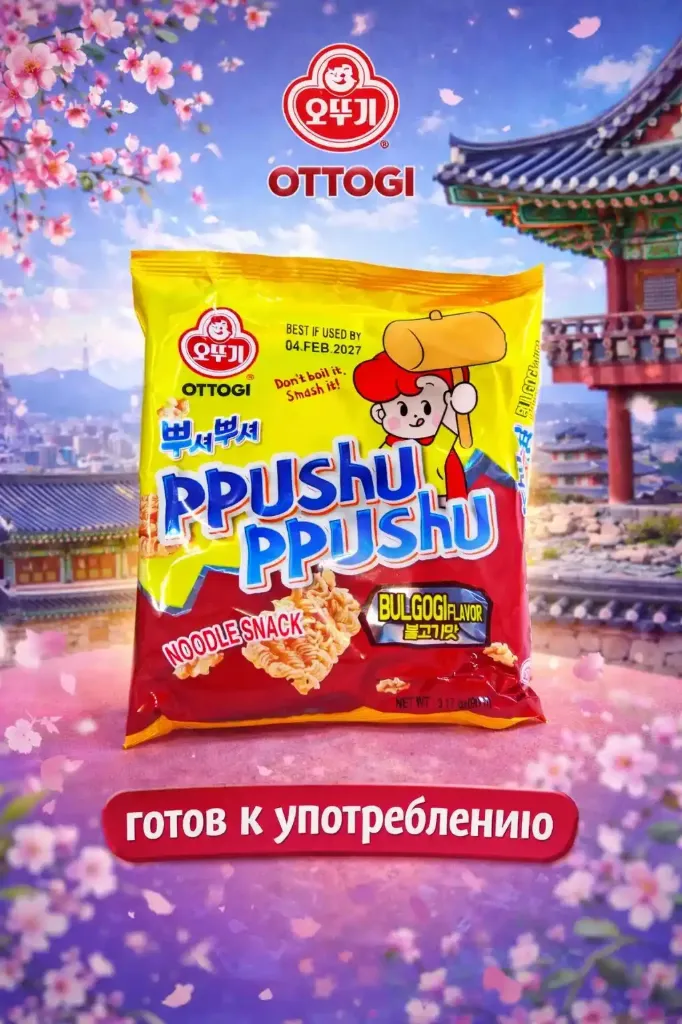Снек-лапша «Хрум хрум» от бренда «Оттоги» 90гр В наличии 4 вкуса! Продукт готов к употреблению!