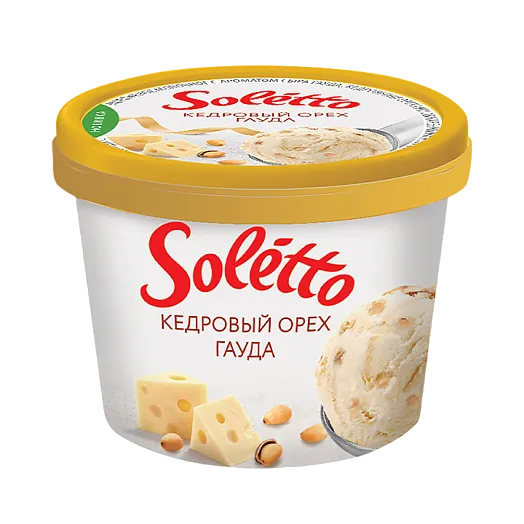 Мороженое сливочное "SOLETTO ГУРМЕ КЕДРОВЫЙ ОРЕХ, КАРАМЕЛЬ, сыр ГАУДА" 190г 1/8