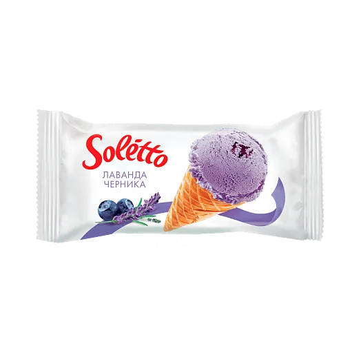 Мороженое сливочное «SOLETTO CLASSICO LAVANDA MIRTILLO ЛАВАНДА ЧЕРНИКА» в ваф. рожке 75г 1/24