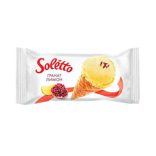 Мороженое сливочное фруктовое «Soletto CLASSICO Melagrana e Limone» ГРАНАТ ЛИМОН ваф.рожок  75г 1/24