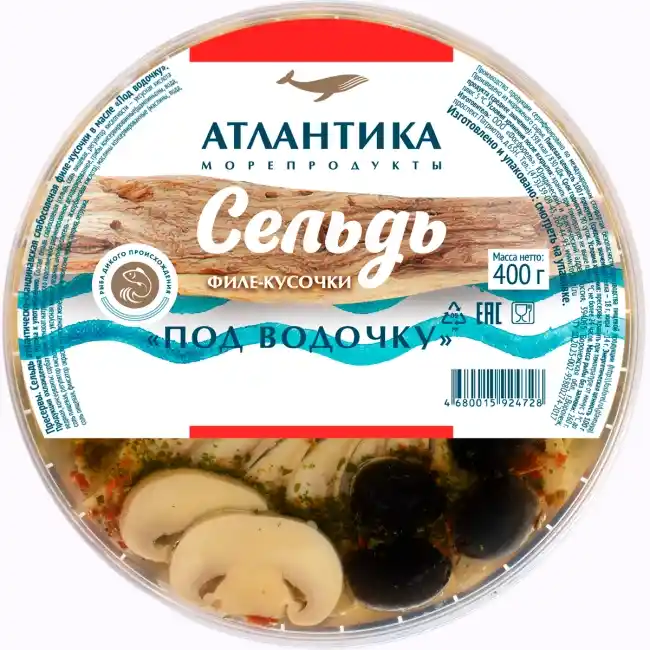 [4680015924728] Сельдь т/о с/с филе-кусочки в масле "Под водочку" 400г Атлантика 1/6