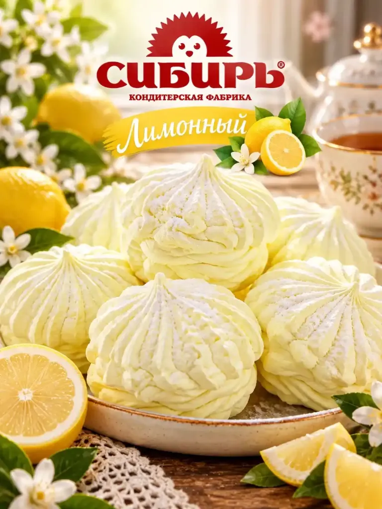 Зефир лимонный весовой ;  коробка на 2 кг