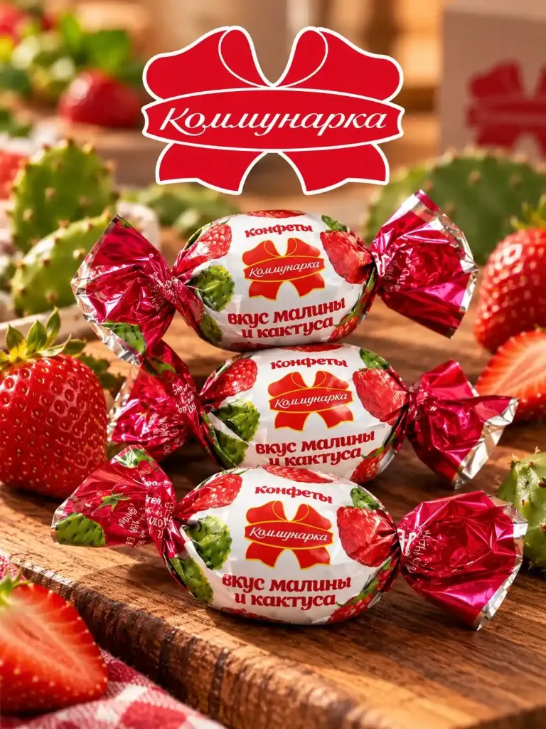 «Коммунарка» со вкусом малины и кактуса ;  коробка на 4 кг